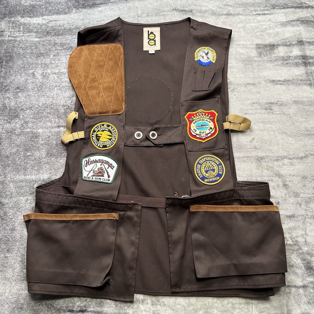 Vintage Bob Allen Shooting Vest Brown XL Trap Skeet Sporting Leather Pad USA